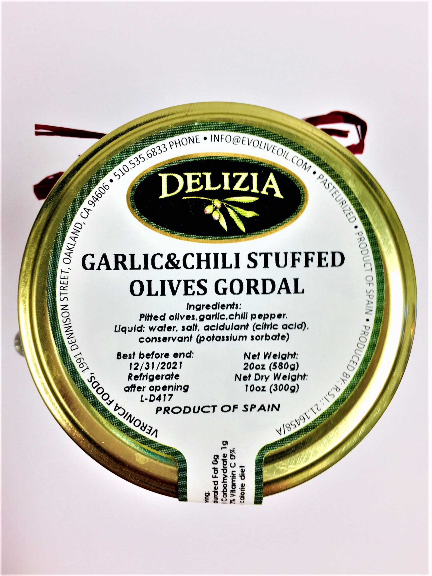 Delizia - Garlic and Red Chili Stuffed Olives Gordal