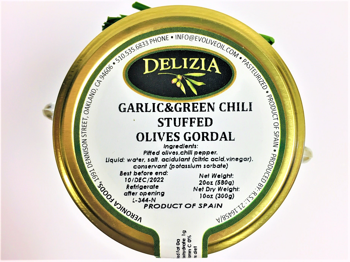 Delizia - Garlic and Green Chili Stuffed Olives Gordal