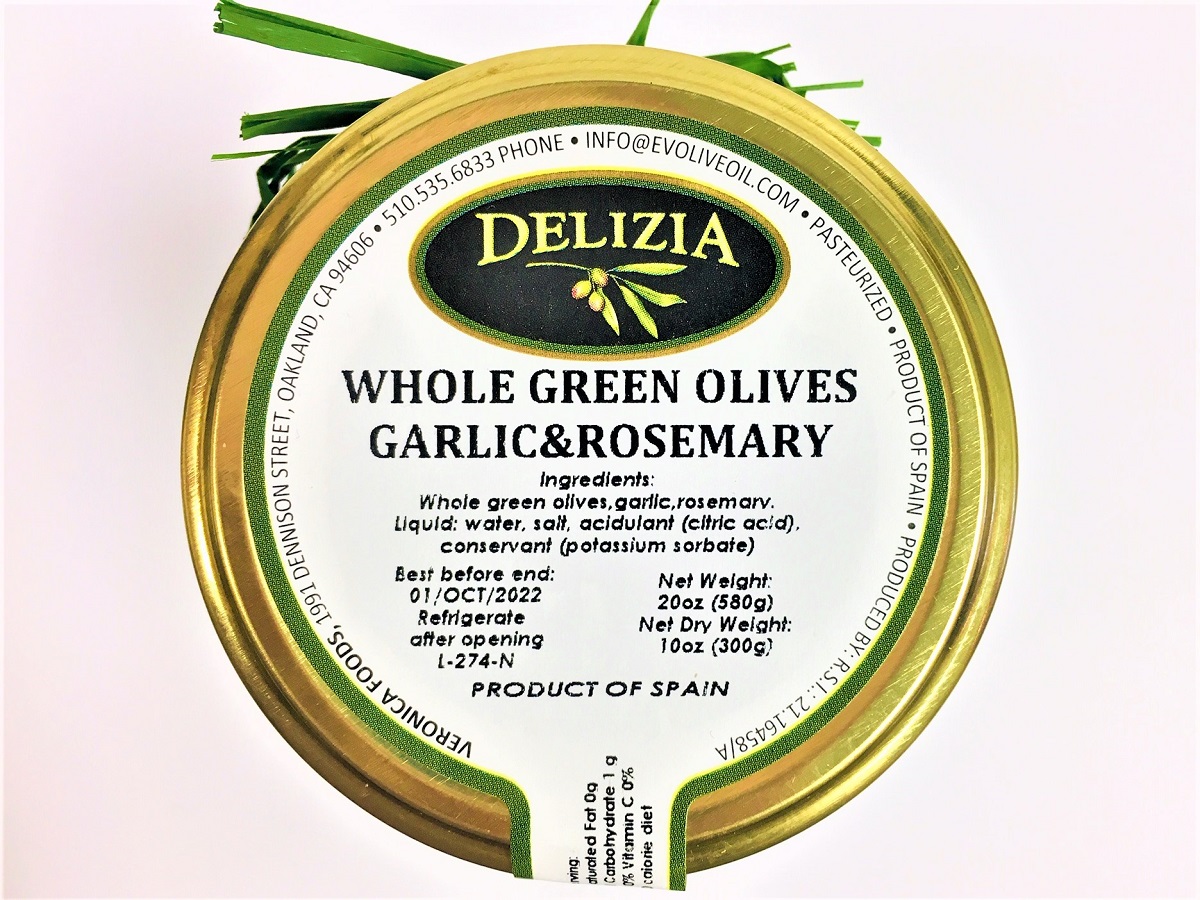 Delizia - Whole Green Olives Garlic & Rosemary