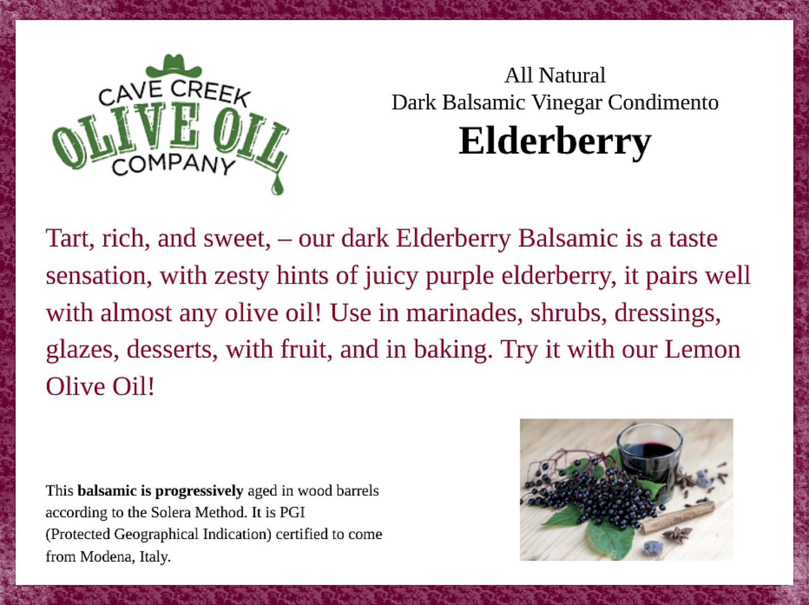 Aged Elderberry Dark Balsamic Condimento
