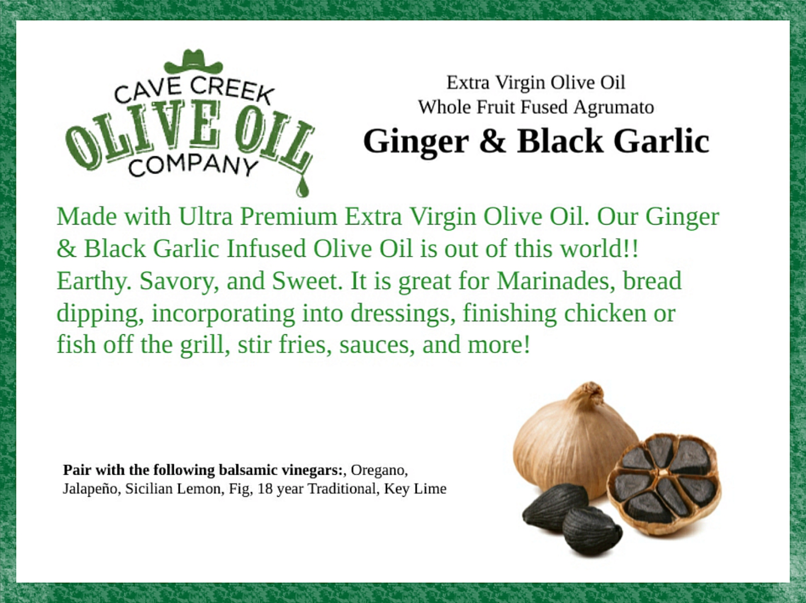 Ginger & Black Garlic Infused Olive Oil