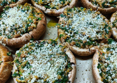 Portobello Mushrooms Stuffed with Baby Artichoke Spinach Risotto